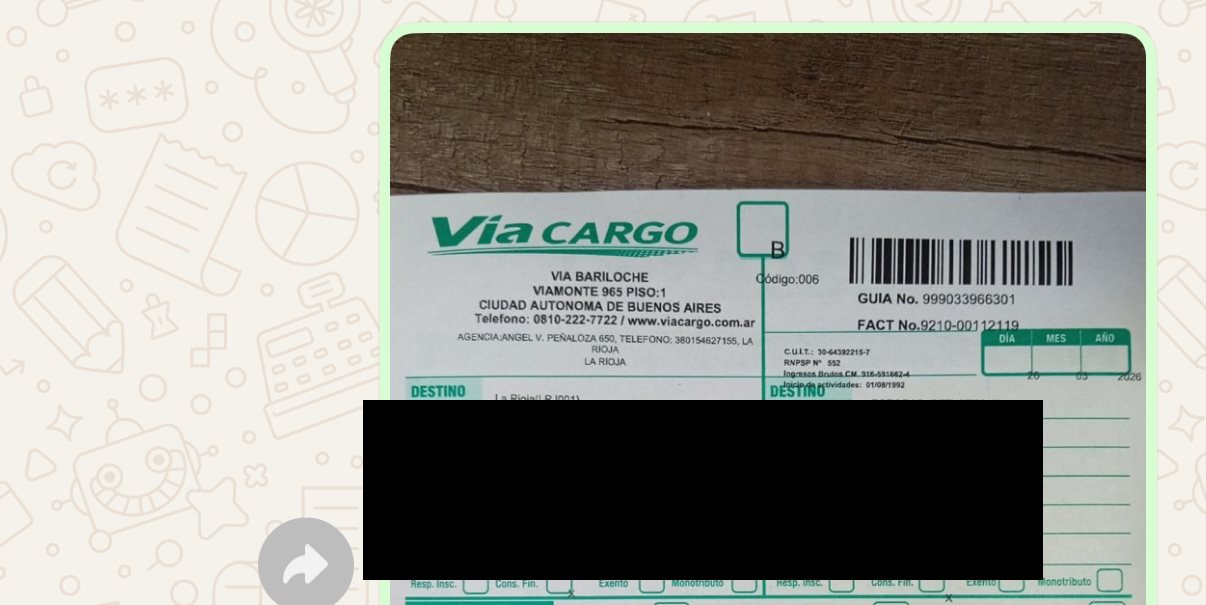 Otra guía real de envío del Tocador Hollywood por Vía Cargo
