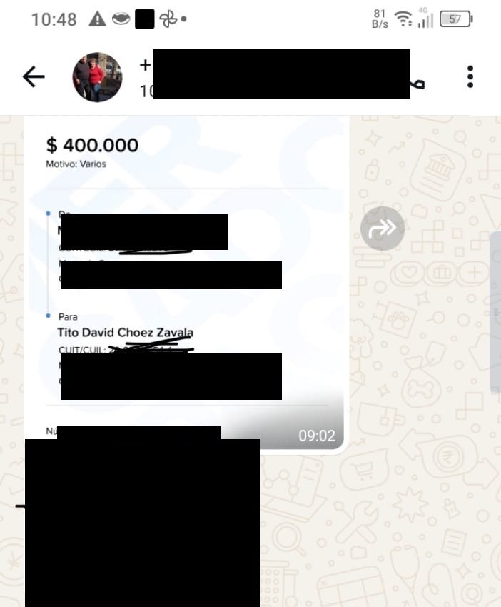 Confirmación real de pago de una clienta
